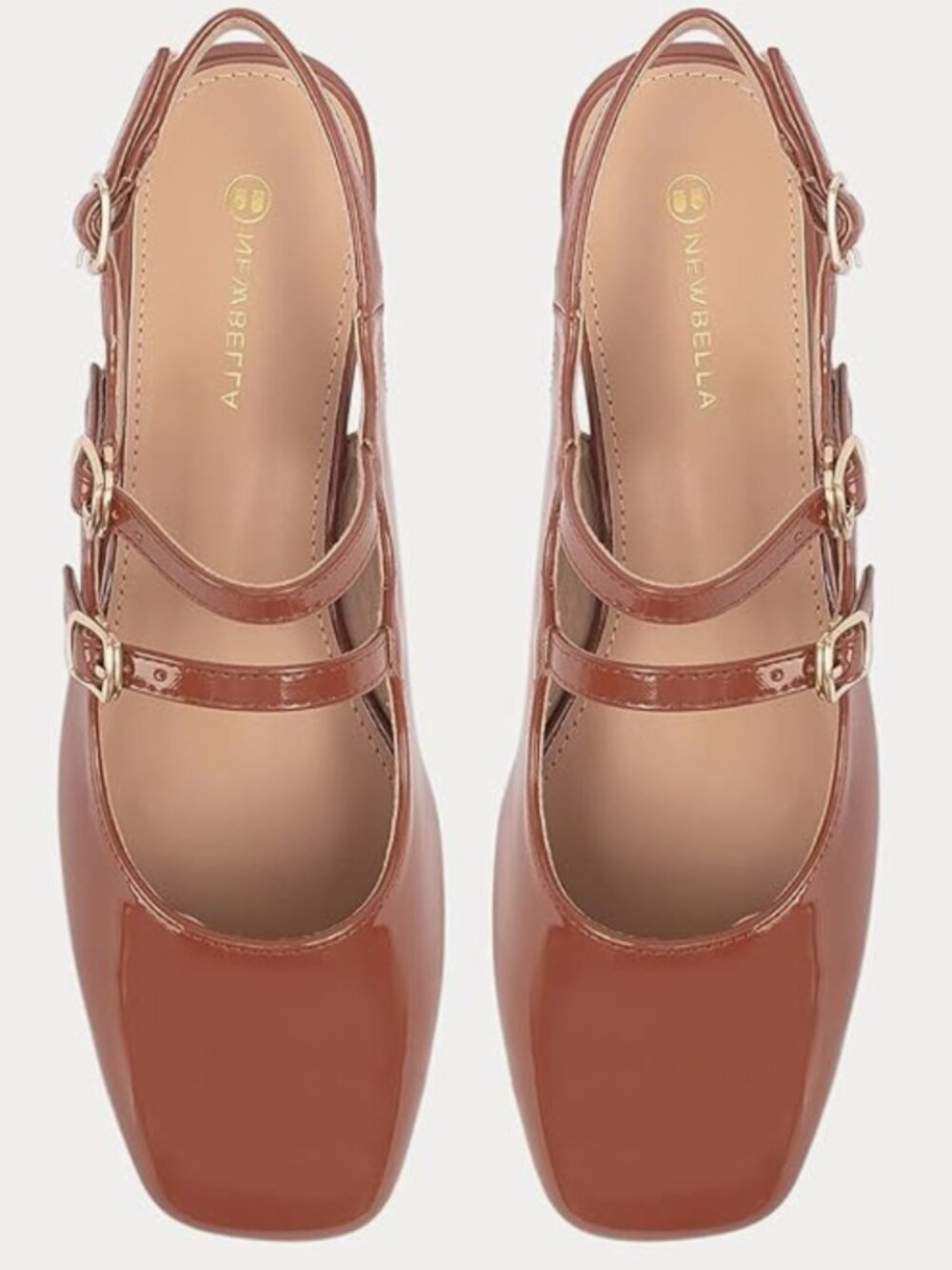 Newbella Brown Patent Mary Jane Slingback | Double Strap | Square Toe | 8.5 NIB - Picture 3 of 11